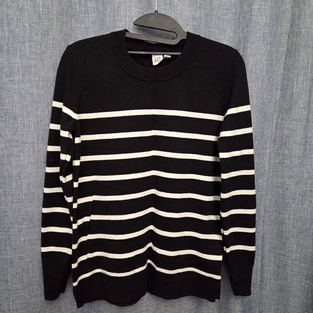 GAP Crewneck Sweater Women's XS Black/White Stripe Cotton